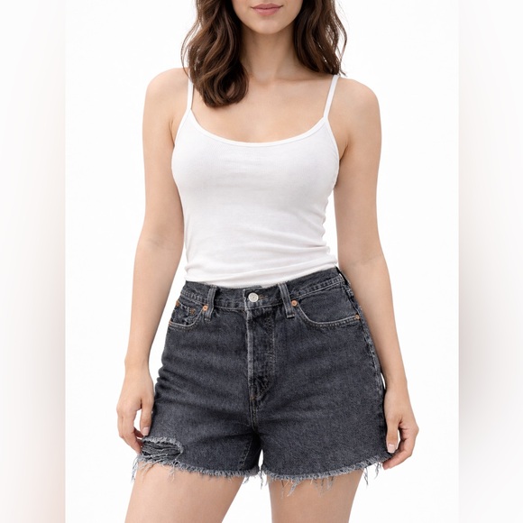 Levi’s Premium 501 High Rise Women’s Distressed Raw Hem Shorts Black 29 - Picture 2 of 8